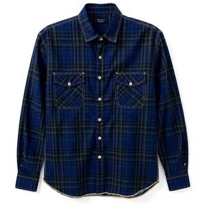 Arnold Zimberg Mens Blue Plaid Long Sleeve Button Up Shirt Large Cotton - CJ